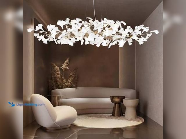 Lot 49-5545218 - Rectangle Ceramic Ginko Leaf Chandelier, Modern Gold and White Large Tree Branch Chandelier for dini...