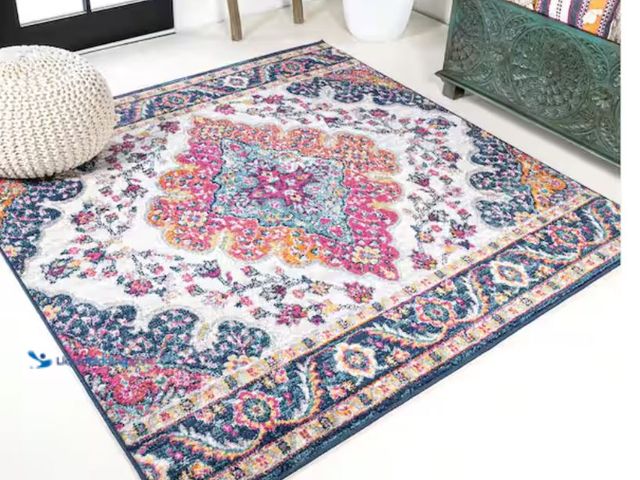 Lot 49-2026045 - JONATHAN Y Bohemian FLAIR Boho Vintage Medallion Blue/Multi 7 ft. Square Area Rug, Model # BMF106A-7...