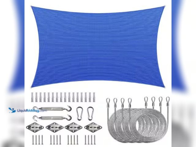 Lot 49-2022548 - COLOURTREE 12 ft. x 18 ft. 190 GSM Blue Rectangle Sun Shade Sail with Rectangle Installation Kit Plu...
