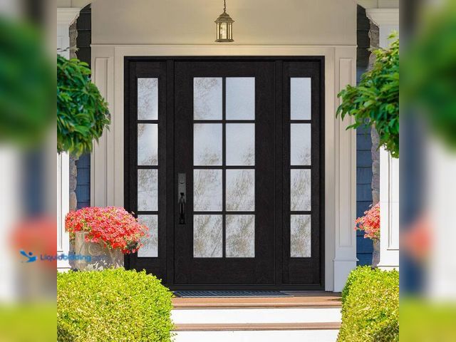 Lot 49-1549906 - Steves & Sons Regency 64 in. x 80 in. Full Lite 8 Lite Clear Glass RH Onyx Stain Mahogany Fiberglass...