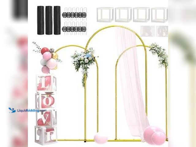 Lot 49-1513926 - Metal Arch Backdrop Stand ,Set of 3 (7.2 ft/6.6 ft/6 ft) Square Wedding Arch Frame ，Gold Balloon Arc...