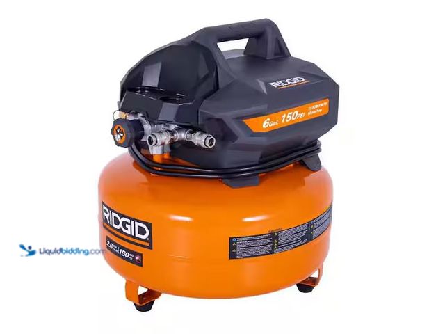 Lot 49-1576939 - RIDGID 6 Gal. 150 PSI Portable Electric Oil-Free Jobsite Pancake Air Compressor with Dual Pressure G...