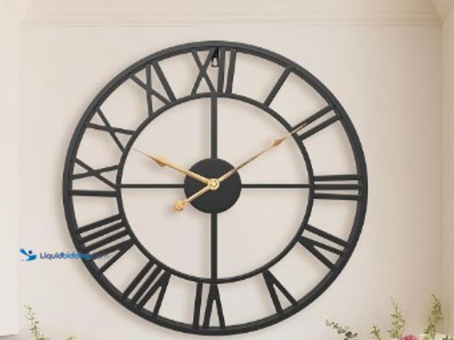 Lot 49-3631444 - 30 Inch Black Large Roman Numeral Wall Clock - Metal Construction - Model # B0CCLV3B2S, New.   Ref#C...