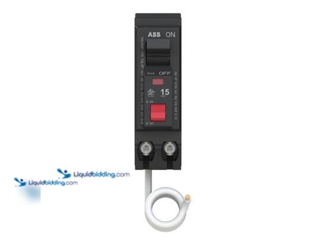Lot 49-5575044 - ABB 15 Amp Single Pole Ground Fault Breaker with Self-Test (THQL1115GFTA). Model # THQL1115GFTA. Unu...