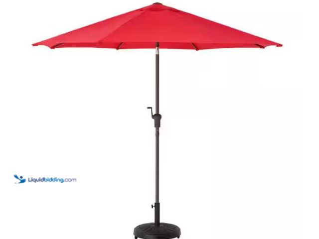 Lot 49-1624369 - Hampton Bay 9 ft. Aluminum Market Crank and Auto-Tilt Patio Umbrella in Ruby Red Model # UCA171057-R...
