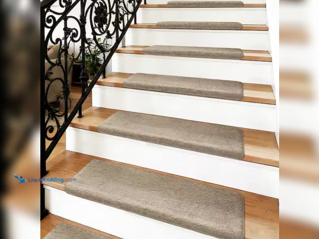 Lot 49-2000027 - Set of (12) PURE ERA Cream Gray 9.5 in. x 30 in. x 1.2 in. Plush Bullnose Indoor Stair Tread Cover C...