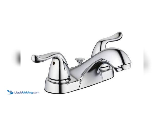 Lot 49-3616575 - Glacier Bay Constructor 4 in. Centerset Double-Handle Low-Arc Bathroom Faucet - Unused , has attachm...