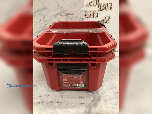 Lot 49-5545822 - 5-Gal. Professional Heavy Duty Waterproof Stackable Plastic Storage Container with Hinged Lid in Red...