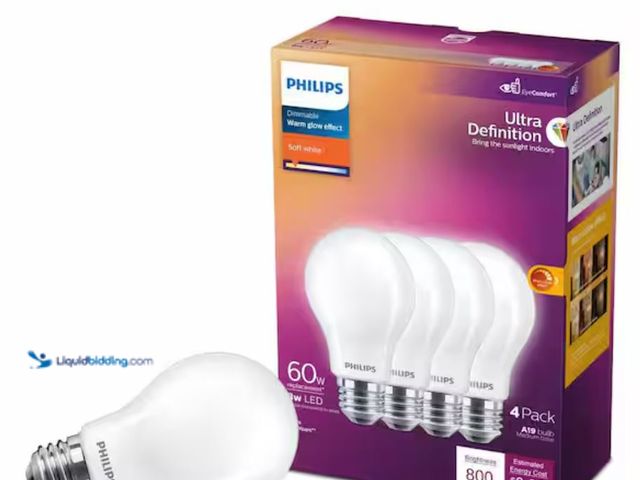 Lot 49-1623563 - Lot of (8) boxes of Philips 60-Watt Equivalent A19 Ultra Definition Dimmable E26 LED Light Bulb Eye ...