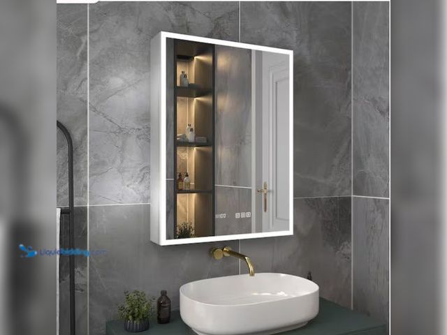 Lot 49-1814351 - 1 ExBrite LED Medicine Cabinet Recessed or Surface Mount LED mirror and clock