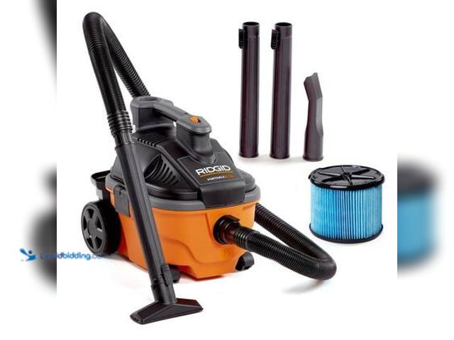 Lot 49-5545322 - RIDGID 4 Gal. 5.0 Peak HP Portable Shop Vacuum WD4070 Wet Dry Vac with Fine Dust Filter, 14 ft. Lock...