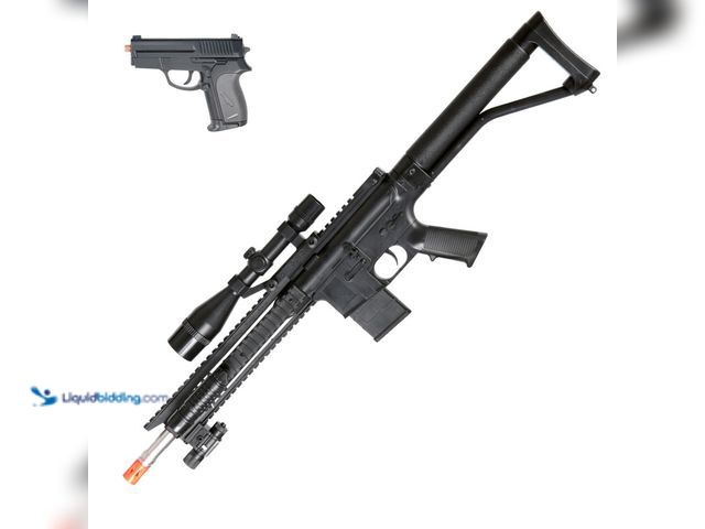 Lot 49-1811749 - Airsoft Full Size Rifle/Pistol Combo Pack Spring Powered with RIS Laser/Light/Mock Scope - NEW - Inc...