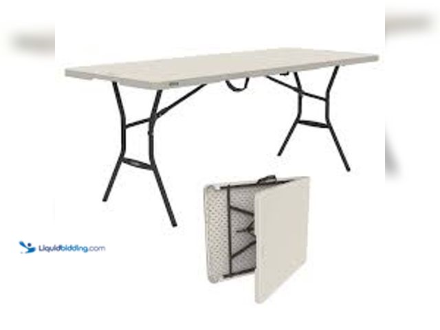 Lot 49-5476470 - Lifetime 72 in. L Rectangle Almond Resin Top Fold-in-Half Table with Bronze frame. Model # 81163. Un...