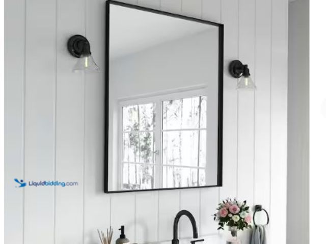 Lot 49-2004678 - TOOLKISS 28 in. W x 36 in. H Rectangular Aluminum Framed Wall Bathroom Vanity Mirror in Black, Model...