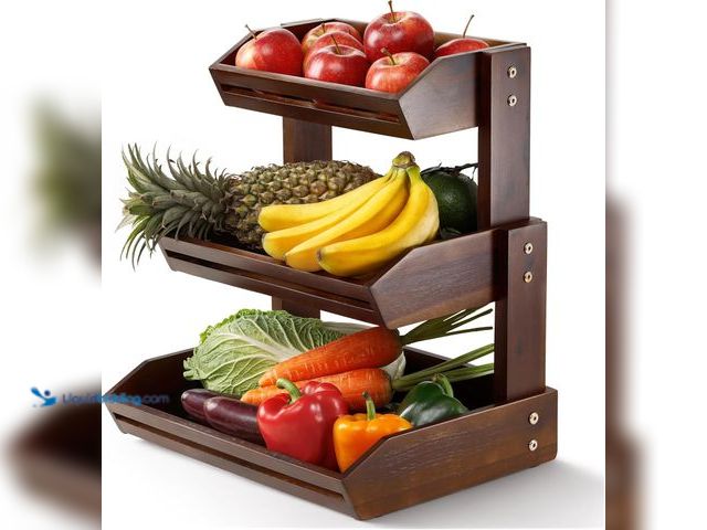 Lot 49-5408169 - HOLANA Acacia Wood Fruit Basket - 3-Tier Fruit Bowl Wooden for Kitchen Counter, Extra Large 16x12.5x...