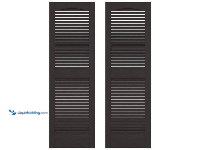 Lot 49-3527376 - Builders Edge
14.5 in. x 25 in. Louvered Vinyl Exterior Shutters Pair in Musket Brown (clean) (scuf...