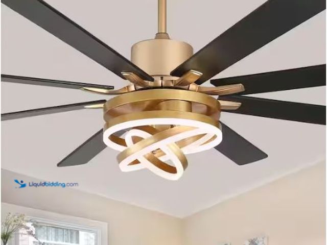 Lot 49-1565594 - Oaks Aura Maya 72 in. Indoor French Gold DIY Shape Dimmable Modern Ceiling Fan with LED Light, Rever...