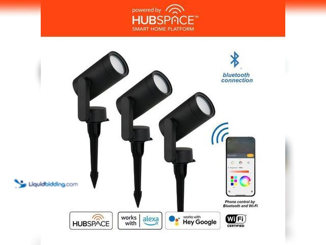 Lot 49-3528604 - Hampton Bay
Smart 450 Lumens Black LED Color Changing Low Voltage Outdoor Spotlight Powered by Hubs...