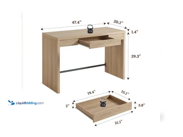 Lot 49-3639380 - Savanna Modern Boho Wood Office Desk with Drawer, Model: ds112a1xlty1901, Unused, Has Attachments  R...