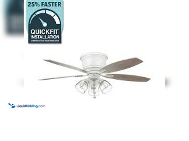 Lot 49-5407103 - Hampton Bay Stoneridge 52 in. Indoor LED Matte White Hugger Ceiling Fan with Light Kit, 5 Reversible...