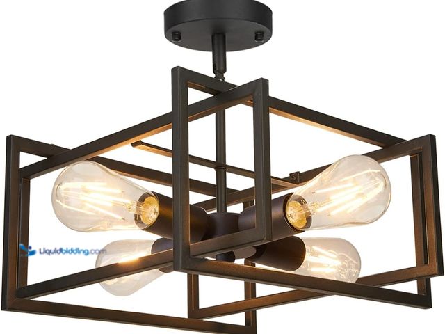 Lot 49-5477818 - FadimiKoo Industrial 4-Light Semi Flush Mount Ceiling Light Fixture, Farmhouse Metal Black Close to ...