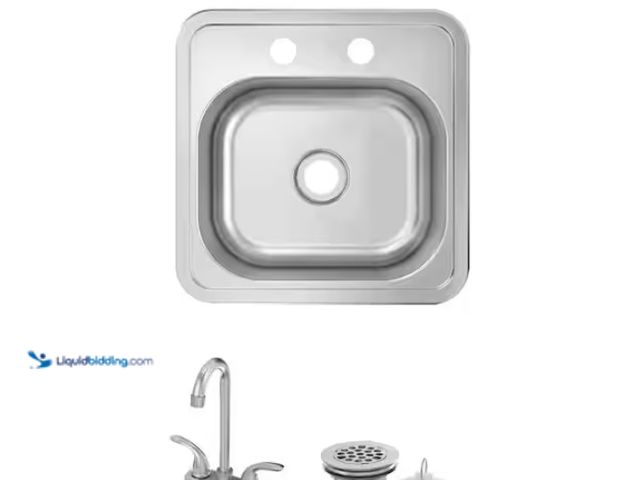 Lot 49-1578174 - Glacier Bay 15 in. Drop-In Single Bowl 20-Gauge Stainless Steel Kitchen Sink with Faucet, Model # VT...