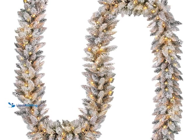 Lot 49-1542685 - 9 FT Flocked Garland - with Lights, Snow Flocked Christmas Garland, Glittered Frosted Garland for Ma...