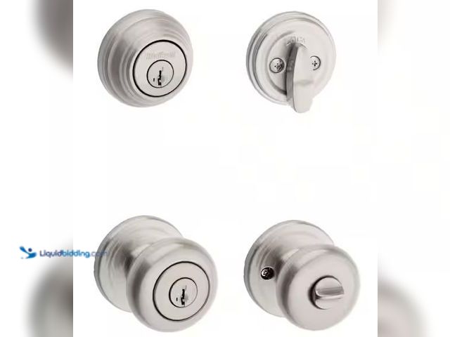Lot 49-1548066 - Juno Satin Nickel Exterior Entry Door Knob and Single Cylinder Deadbolt Combo Pack Featuring SmartKe...