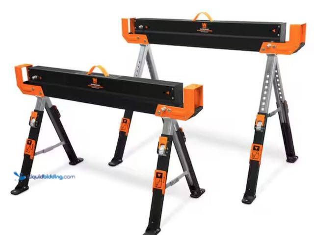 Lot 49-2001242 - (2-Pack) WEN 32 in. H 1300 lbs. Capacity Steel Adjustable Folding Sawhorse with 2 x 4 Support Arms, ...