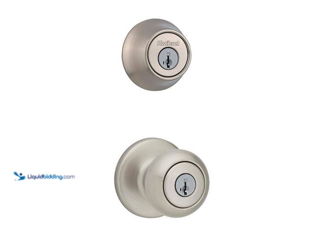 Lot 49-3529127 - Kwikset
Cove Satin Nickel Keyed Entry Door Knob and Single Cylinder Deadbolt Combo Pack featuring S...