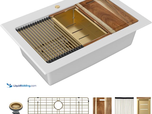 Lot 49-5476301 - Sarlai 33 Granite Composite Kitchen Sink - 33 x22 Inch Granite Drop In Kitchen Sink Topmount Ledge W...