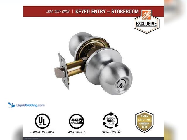 Lot 49-5452140 - Universal Hardware
Light Duty Commercial Storeroom Knob, UL 3-Hour Fire, ANSI Grade 2, Satin Chrome...