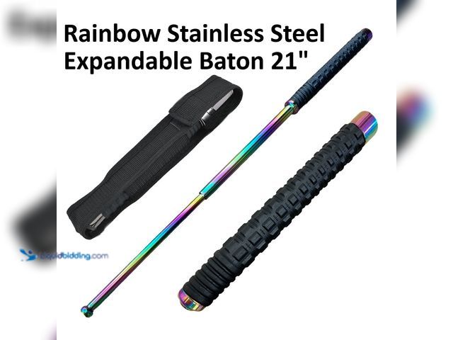 Lot 49-1820477 - Extendable Stainless Steel Self Defense Baton 21" Rainbow - NEW - Measuring just 8 inches collapsed,...