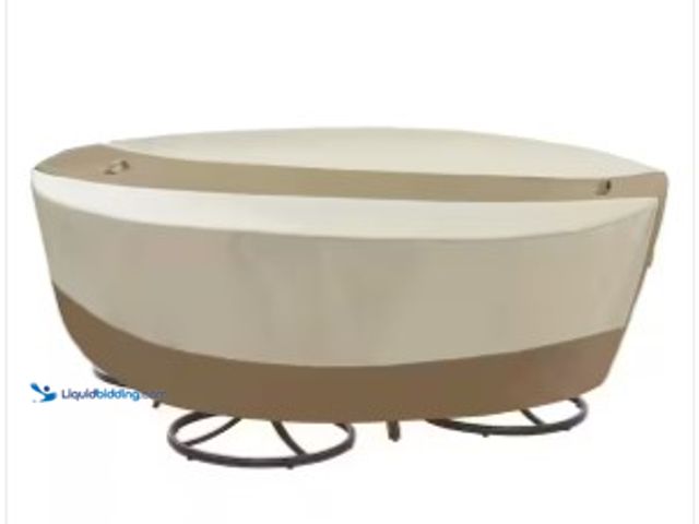 Lot 49-2004440 - Hampton Bay Round Table Outdoor Patio with Chair Cover, Model # 792233-C, Unused, Box has water dama...
