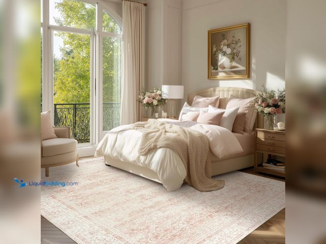 Lot 49-5485076 - Pink Washable 9x12 Area Rug 10x12''. Unused and dirty from storage.