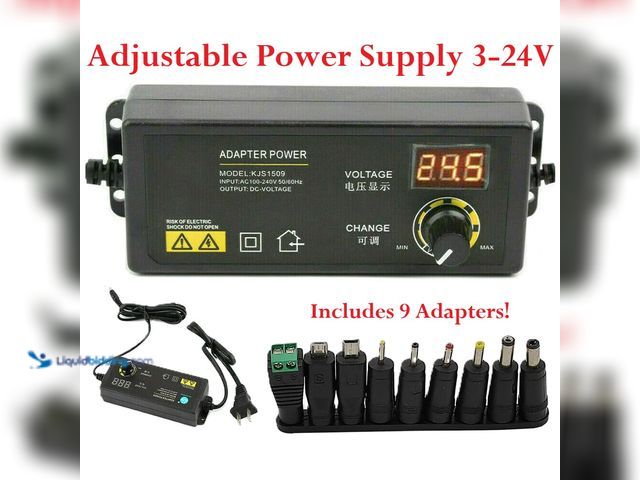Lot 49-1616499 - Adjustable Power Supply 3V to 24V with LED Display and 9 Different Adapter Plugs - NEW - 3-24V selec...