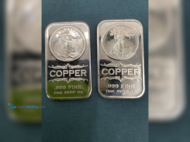 Lot 49-910858 - New Lot of 2 1 ounce copper bar featuring Lady Liberty .999 fine copper bar.