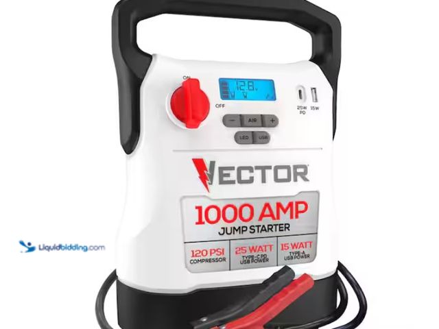 Lot 49-1578381 - VECTOR 1000 Amp Jump Starter, Compressor, USB Power, Model # VECJ1C, Unused, Has charger, Works, Pow...