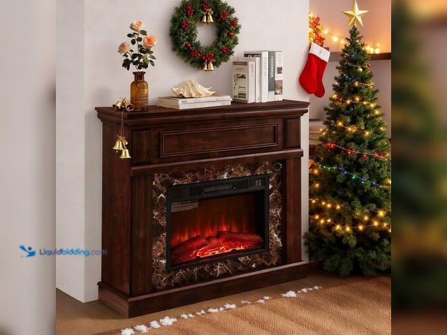Lot 49-5507795 - SUNRINX 41 in. W Freestanding Wooden Electric Fireplace with Mantel and Remote Control in Cherry. Mo...