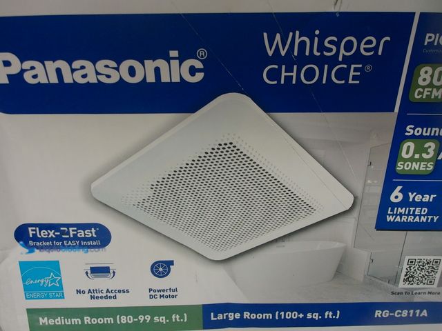 Lot 49-1629156 - Panasonic Whisper Choice DC Pick-A-Flow 80/110 CFM Ceiling Bathroom Exhaust Fan with Flex-Z Fast Bra...