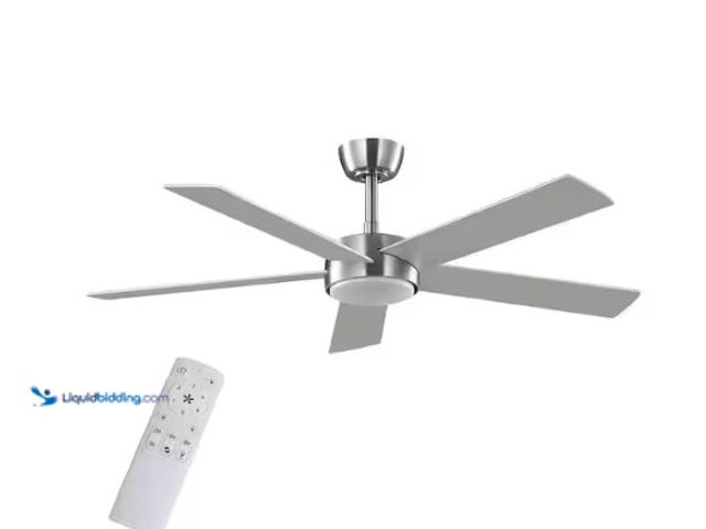 Lot 49-1630780 - Hampton Bay Benning 52 in. Indoor Brushed Nickel Downrod Ceiling Fan with Adjustable White Light LED...