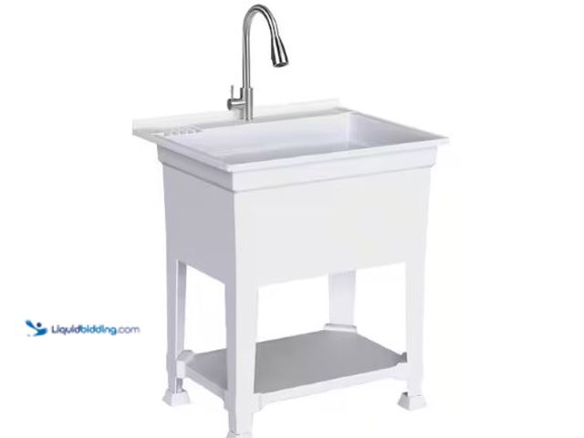 Lot 49-1630960 - Glacier Bay 30 in. W x 24 in. D x 35 in. H Freestanding Laundry/Utility Sink in White with Stainless...