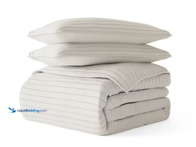 Lot 49-1553306 - Becky Cameron All Season 3-Pcs Natural Microfiber King/Cal King Stripe Stitch Quilt Set with Shams, ...