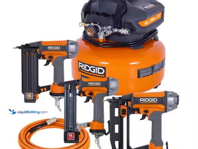 Lot 49-3473081 - RIDGID 6 Gal. 150 PSI Electric Air Compressor with 25 ft. Hose, 18GA Brad Nailer, 16GA Finish Nailer...