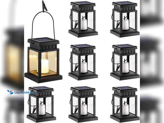 Lot 49-5413035 - GIGALUMI 8 Pack Solar Hanging Lantern Outdoor, Candle Effect Light with Stakes for Garden, Patio, La...