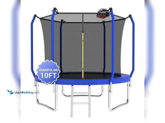 Lot 49-5416245 - SUNRINX 10 ft. Blue Round Outdoor Trampoline with Safety Enclosure and Basketball Hoop. [Model # MG5...