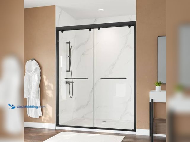 Lot 49-1632016 - 60"x76" Semi-Frameless Shower Door with Tempered Glass Black Frame Unused  Ref#CRS0723