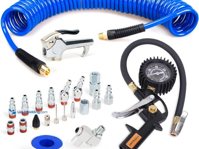 Lot 49-3528559 - 22 Pieces Air Compressor Accessories kit, 1/4 inch x 25 ft Recoil Poly Air Compressor Hose Kit, 1/4"...