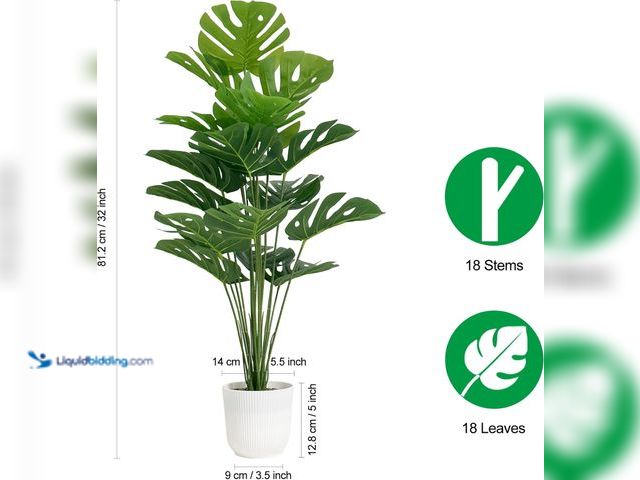 Lot 49-5554280 - Artificial Monstera Deliciosa Plants in Pots, Fake Tropical Trees with Greenery Leaves Stems, 30 Inc...