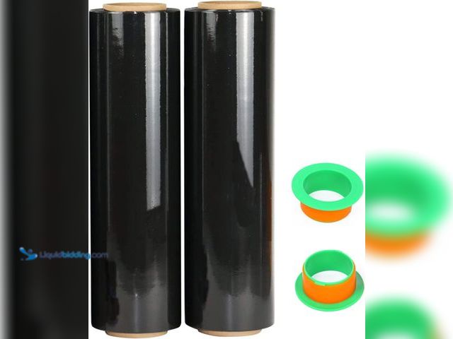 Lot 49-5549728 - 2-Pack Black Stretch Wrap 18" x 1000 Feet 80 Gauge Industrial Strength with Plastic Handle, Plastic ...